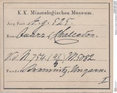 Etiketten zu Quarz (Chalcedon) (NHMW-MIN-Ag525)